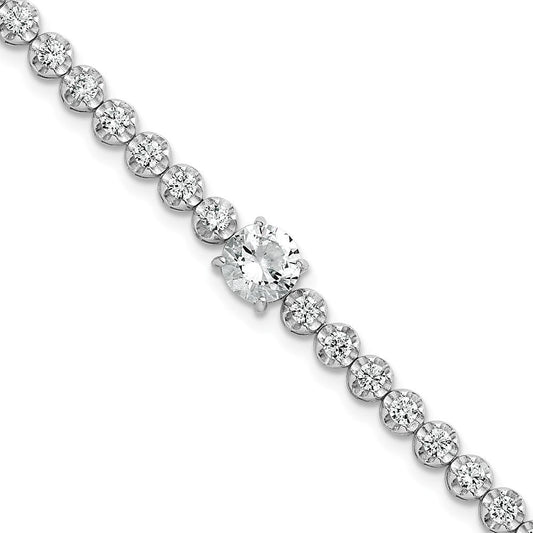 Sterling Silver Rhodium-plated Polished Fancy Round CZ 7.25 Inch Bracelet QG6855-7.25