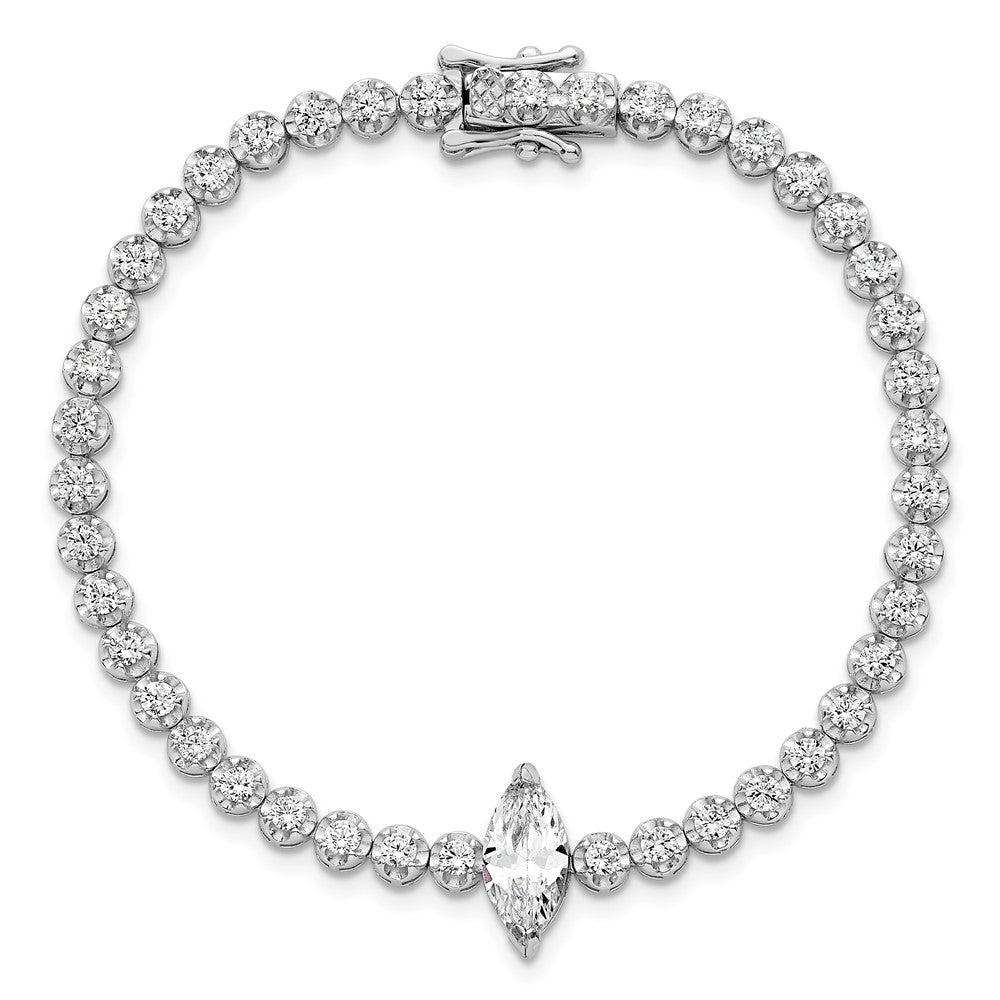 Sterling Silver Rhodium-plated Polished Fancy Round and Marquise-cut CZ 7.25 Inch Bracelet QG6856-7.25