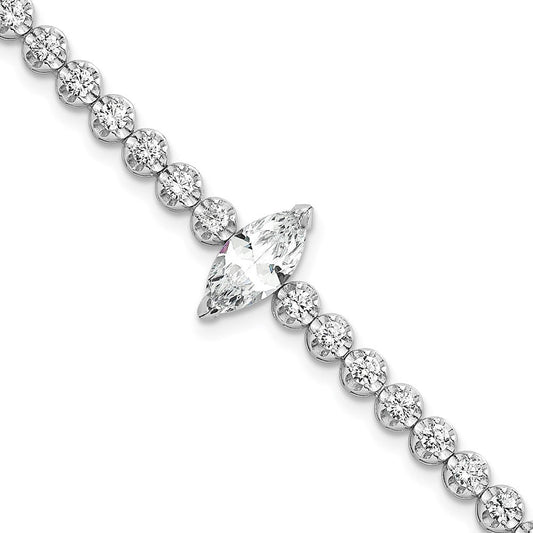 Sterling Silver Rhodium-plated Polished Fancy Round and Marquise-cut CZ 7.25 Inch Bracelet QG6856-7.25