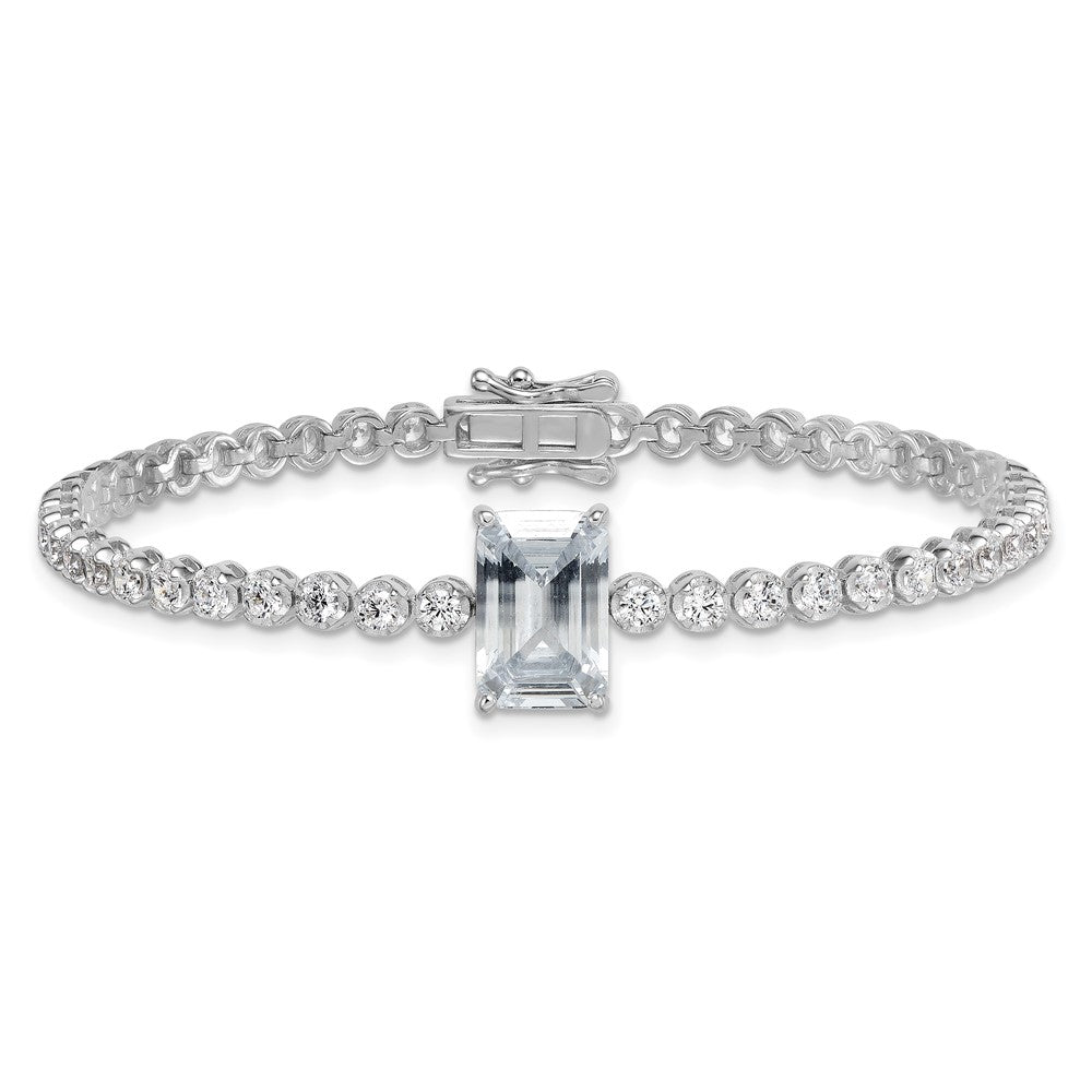 Sterling Silver Rhodium-plated Polished Round and Emerald-cut CZ 7.25 Inch Bracelet QG6857-7.25