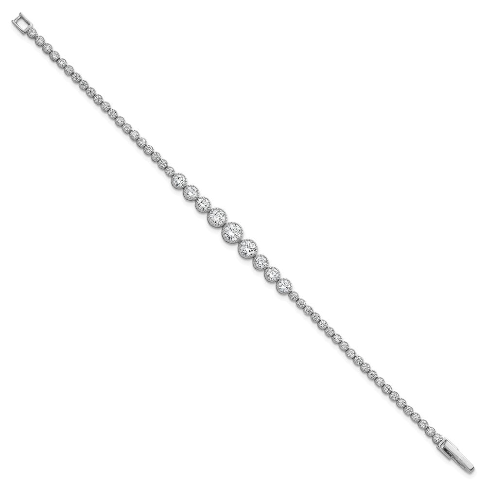 Sterling Silver Rhodium-plated Polished Graduated bezel-set CZ 8 inch Tennis Bracelet QG6858-7