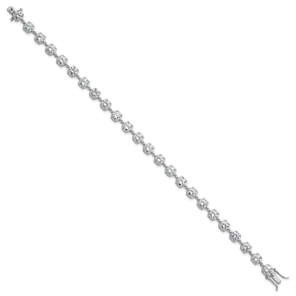 Sterling Silver Rhodium-plated Polished Round CZ in Hexagon Setting 8 Inch Bracelet QG6860-8