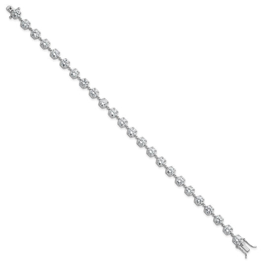 Sterling Silver Rhodium-plated Polished Round CZ in Hexagon Setting 8 Inch Bracelet QG6860-8