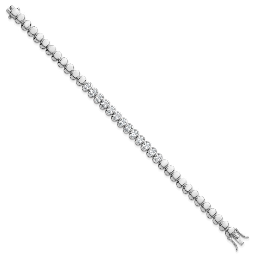 Sterling Silver Rhodium-plated Polished Oval Bezel CZ 7.25 Inch Bracelet QG6861-7.25