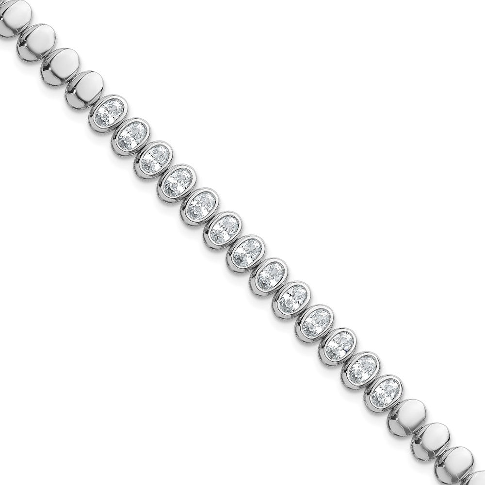 Sterling Silver Rhodium-plated Polished Oval Bezel CZ 7.25 Inch Bracelet QG6861-7.25