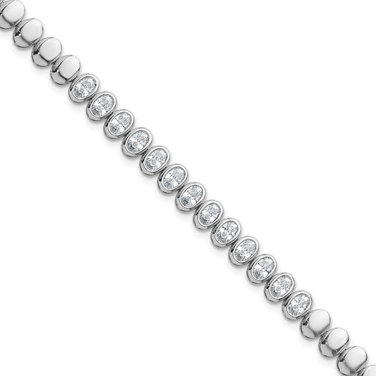 Sterling Silver Rhodium-plated Polished Oval Bezel CZ 7.25 Inch Bracelet QG6861-7.25