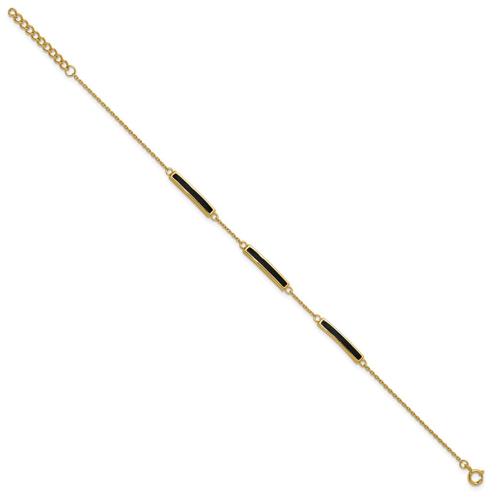 Sterling Silver Gold-plated Polished Black Enameled Bars 7 inch with 0.5 inch extension Bracelet QG6862-7