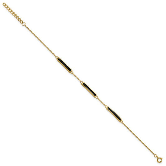 Sterling Silver Gold-plated Polished Black Enameled Bars 7 inch with 0.5 inch extension Bracelet QG6862-7