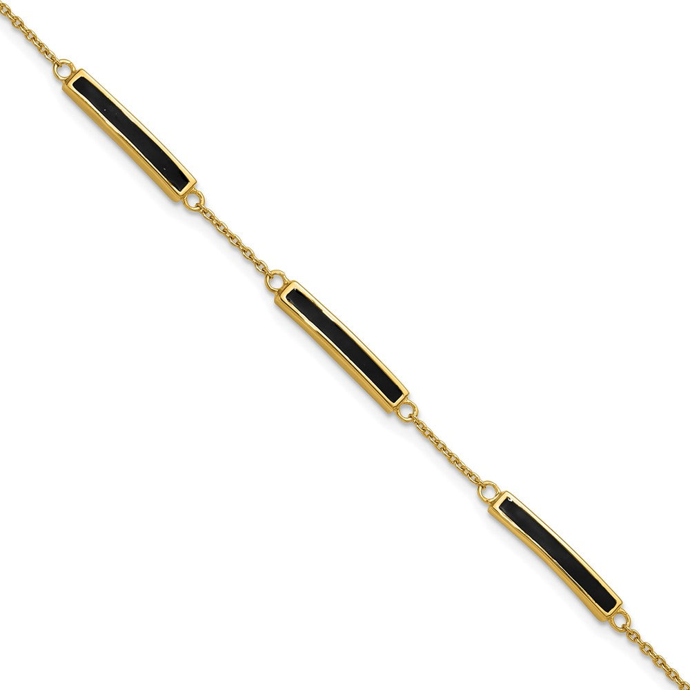 Sterling Silver Gold-plated Polished Black Enameled Bars 7 inch with 0.5 inch extension Bracelet QG6862-7
