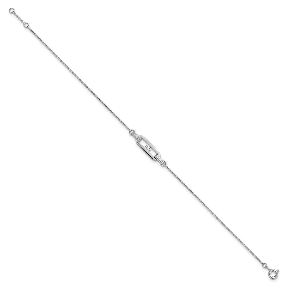 Sterling Silver Rhodium-plated Polished CZ Oval Link 7 inch with 0.5 inch Extender Bracelet QG6863-7