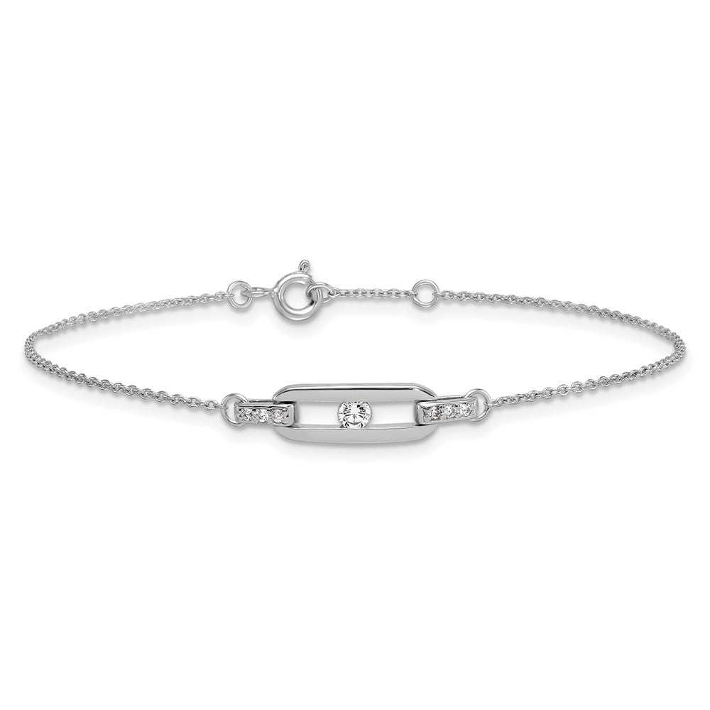 Sterling Silver Rhodium-plated Polished CZ Oval Link 7 inch with 0.5 inch Extender Bracelet QG6863-7