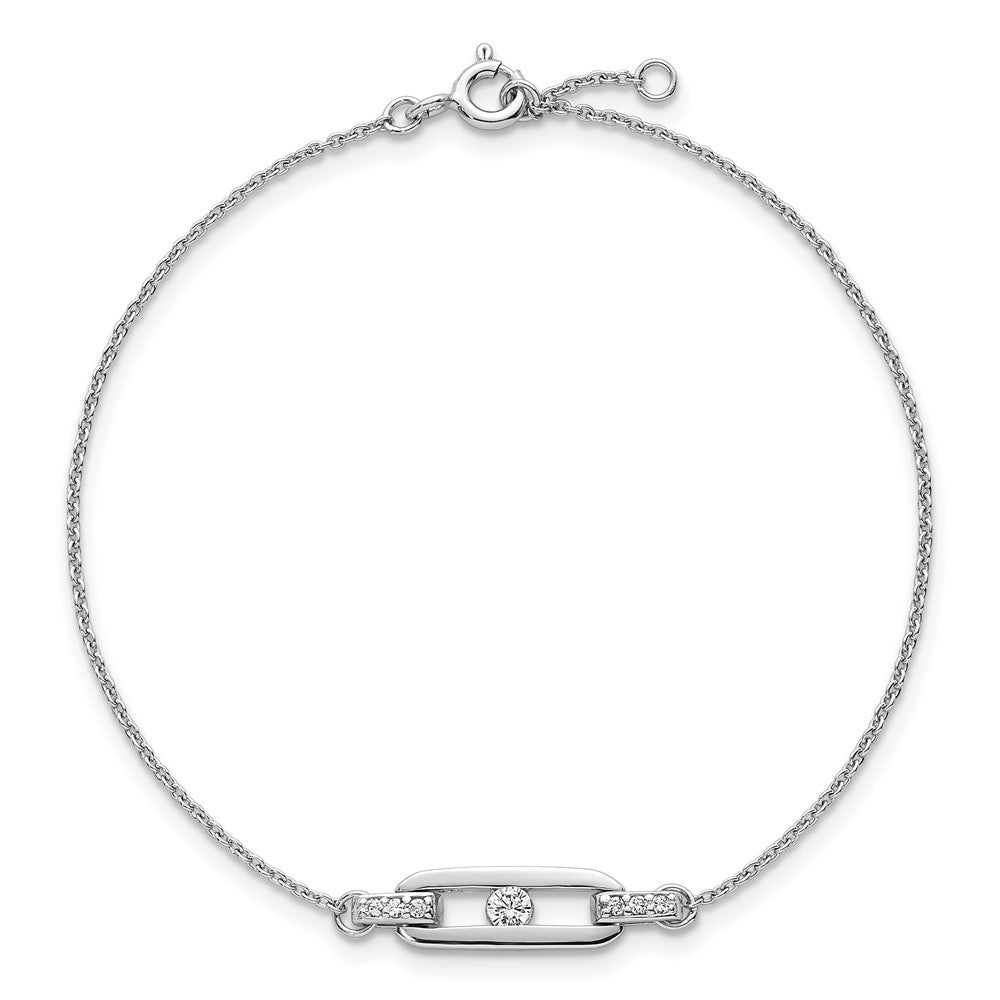 Sterling Silver Rhodium-plated Polished CZ Oval Link 7 inch with 0.5 inch Extender Bracelet QG6863-7