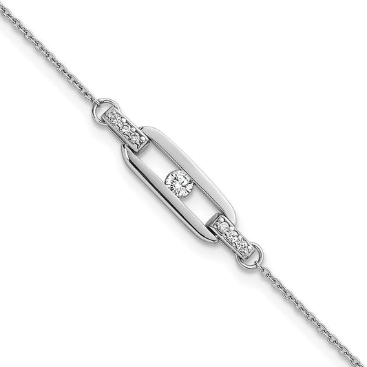 Sterling Silver Rhodium-plated Polished CZ Oval Link 7 inch with 0.5 inch Extender Bracelet QG6863-7