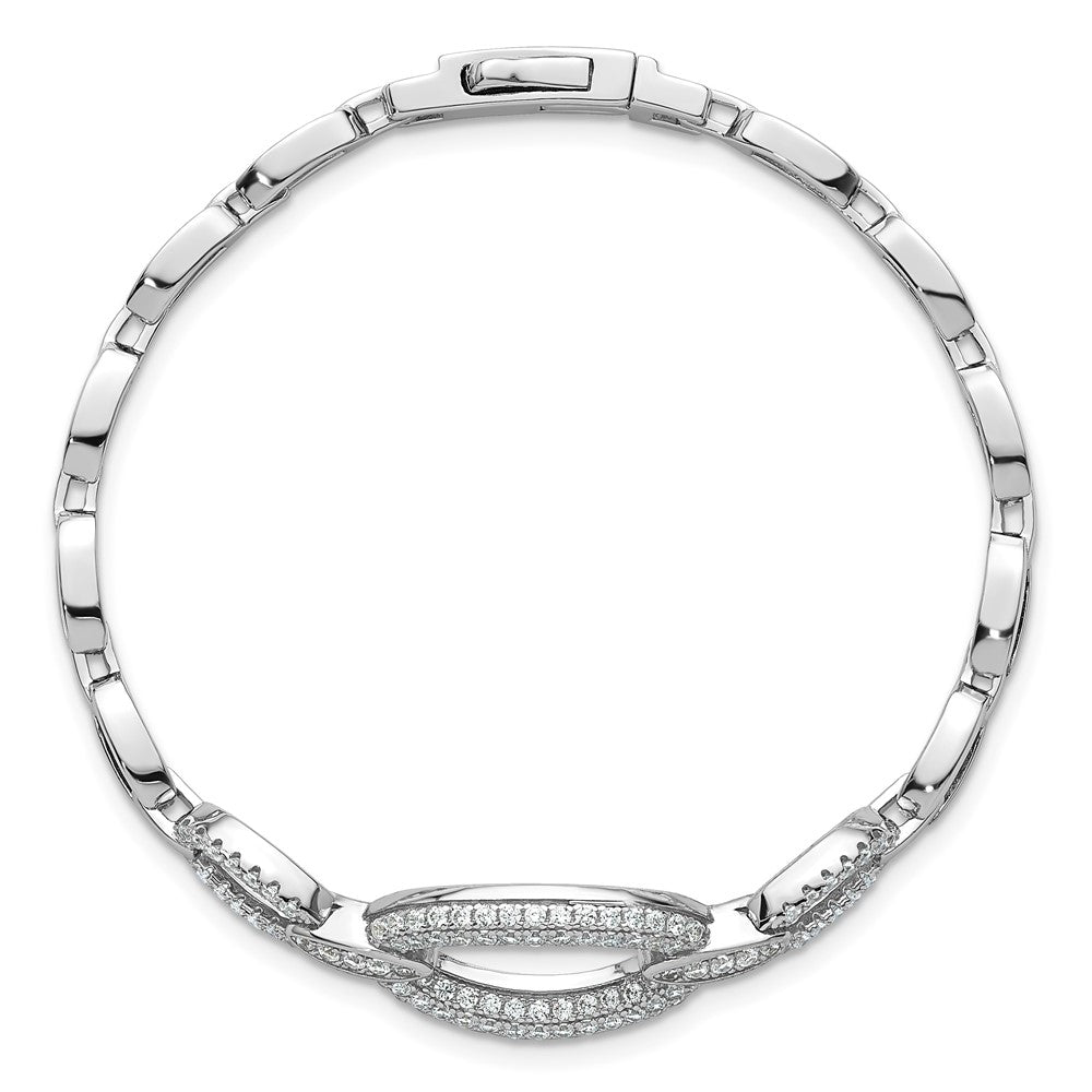 Sterling Silver Rhodium-plated Polished CZ Oval Link 7 inch Bracelet QG6864-7
