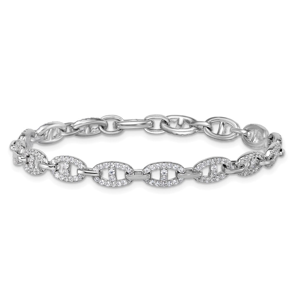 Sterling Silver Rhodium-plated Polished CZ Anchor/Mariner Link 7.25 inch Bracelet QG6865-7.25