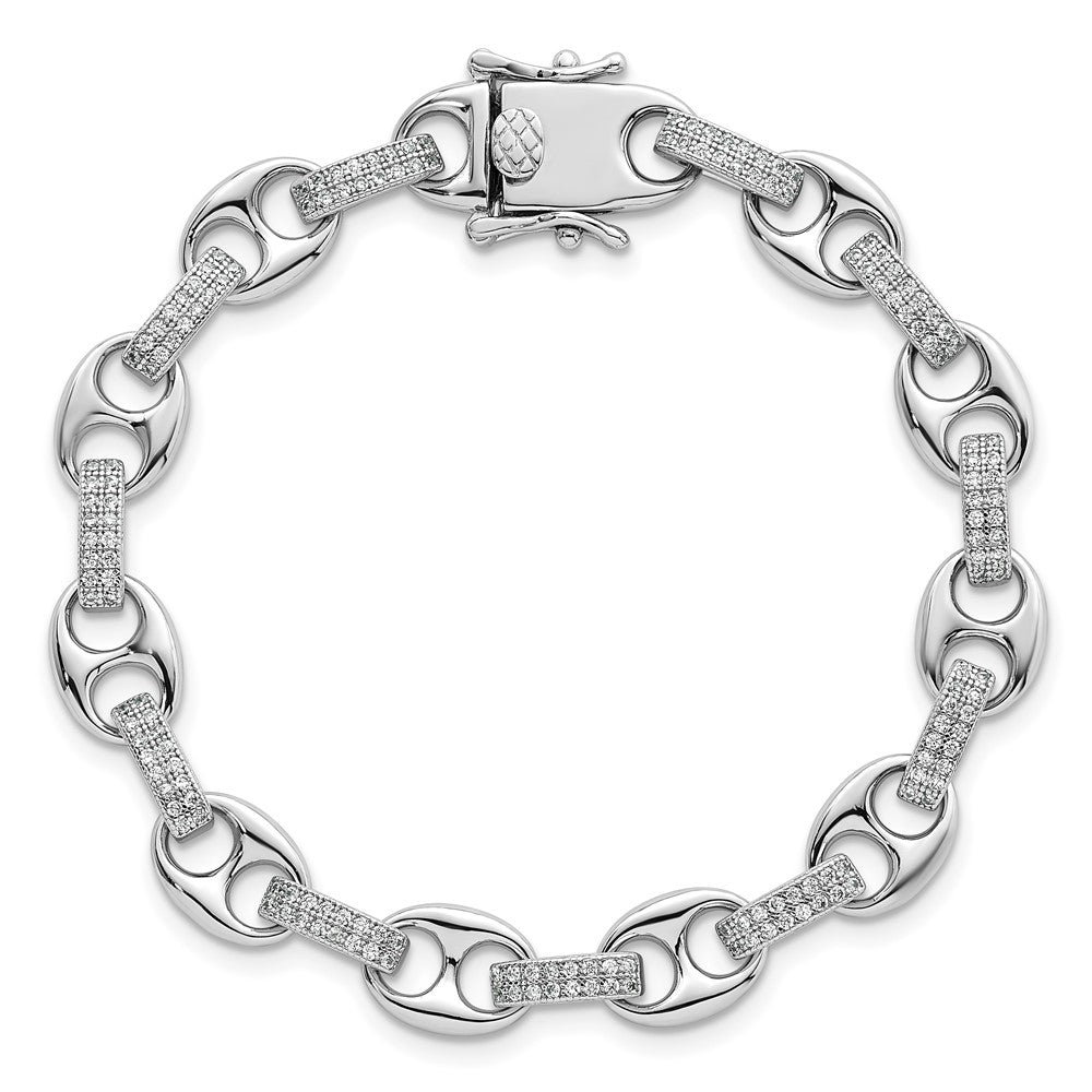Sterling Silver Rhodium-plated Polished CZ Oval and Mariner Link 7 Inch Bracelet QG6866-7