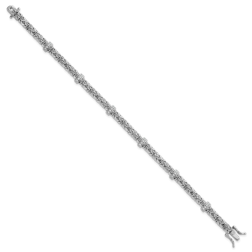 Sterling Silver Rhodium-plated Polished CZ and Byzantine Link 7.75 Inch Bracelet QG6870-7.75