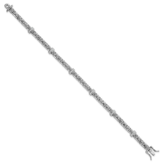 Sterling Silver Rhodium-plated Polished CZ and Byzantine Link 7.75 Inch Bracelet QG6870-7.75