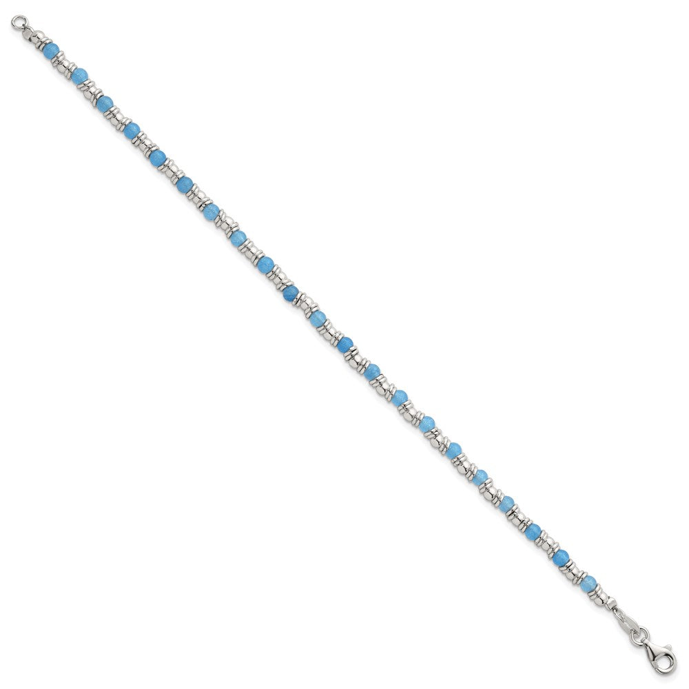 Sterling Silver Polished Blue Agate Beaded 7.5 inch Bracelet QG6871-7.5