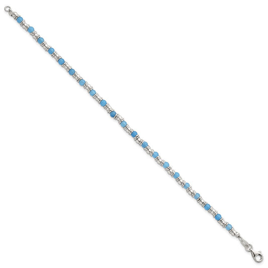 Sterling Silver Polished Blue Agate Beaded 7.5 inch Bracelet QG6871-7.5