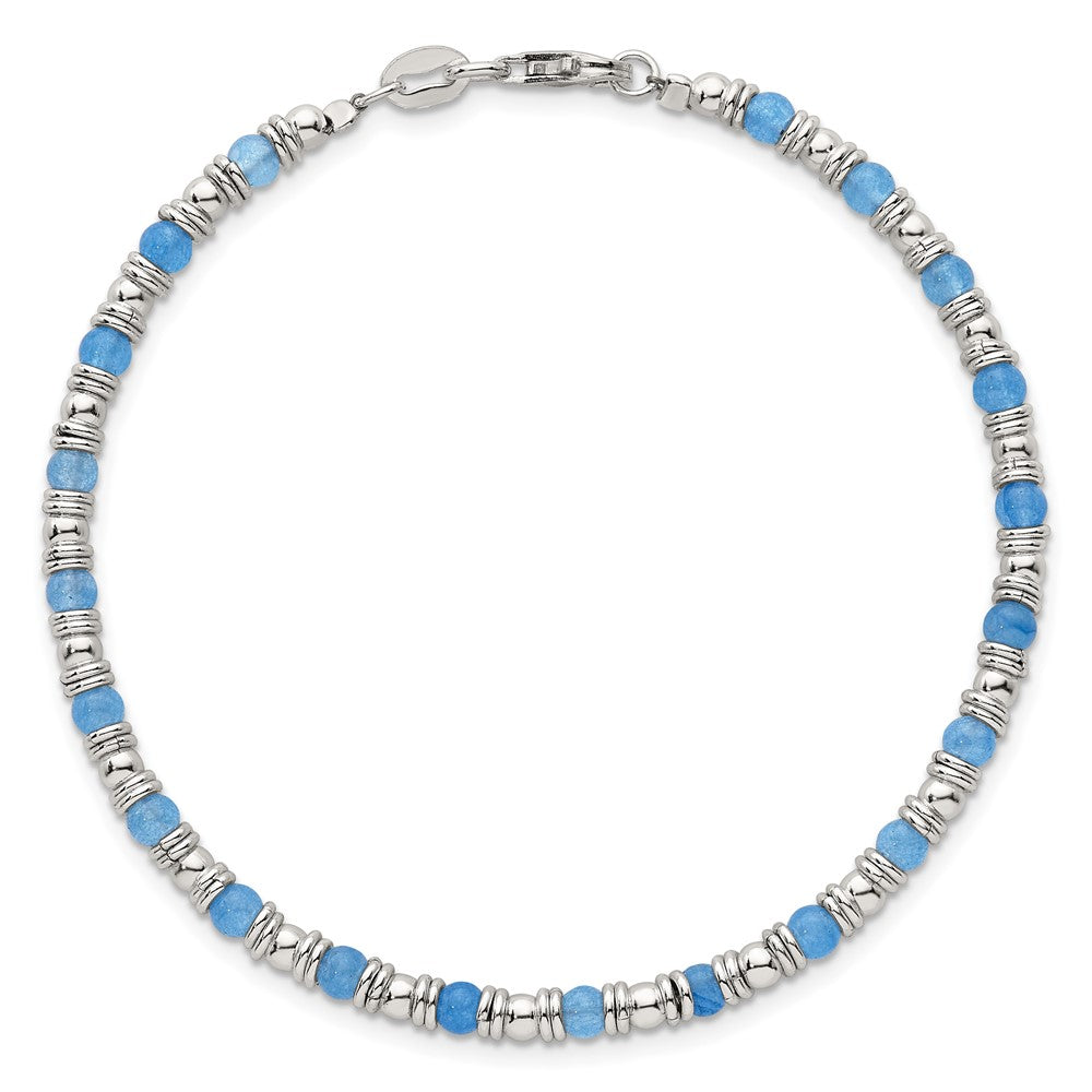 Sterling Silver Polished Blue Agate Beaded 7.5 inch Bracelet QG6871-7.5