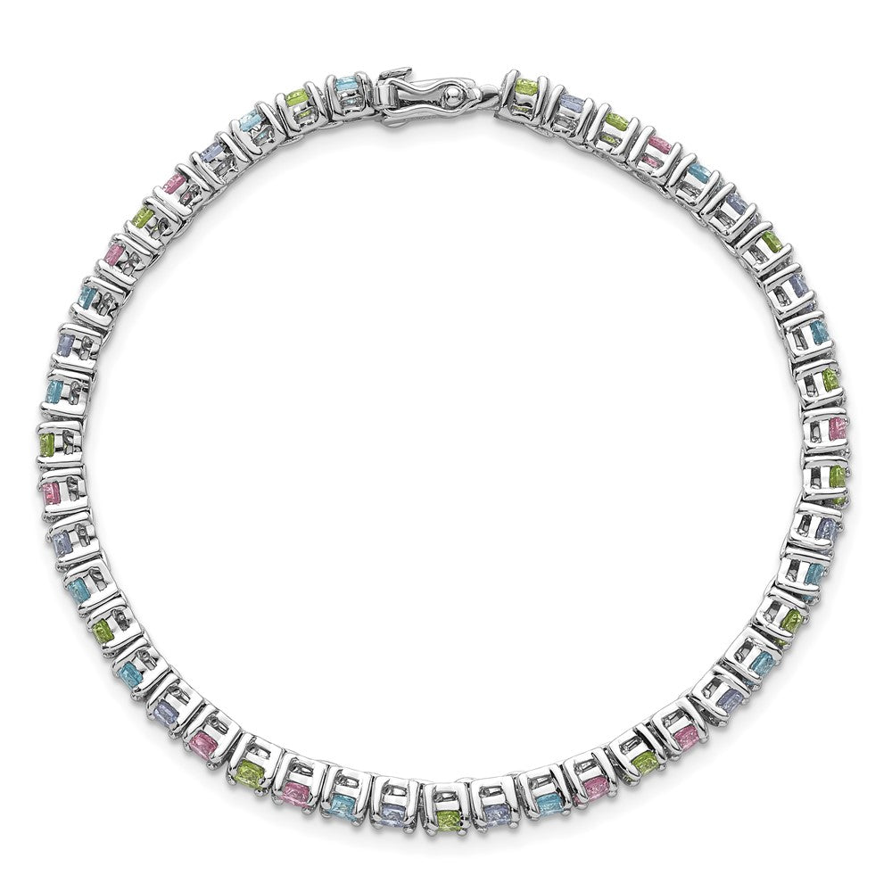 Sterling Silver Rhodium-plated Polished Pastel Green, Pink, Blue and Purple CZ 7.25 inch Bracelet QG6875-7.25