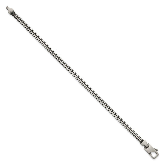 Sterling Silver Antiqued Brushed 4.00mm Fancy Box Link 7.75 inch Bracelet QG6915-7.75
