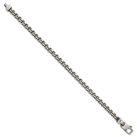Sterling Silver Antiqued Brushed 5.00mm Fancy Box Link 7.75 inch Bracelet QG6916-7.75