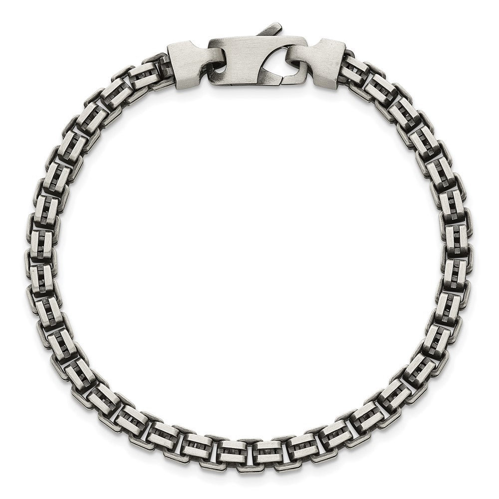 Sterling Silver Antiqued Brushed 5.00mm Fancy Box Link 7.75 inch Bracelet QG6916-7.75