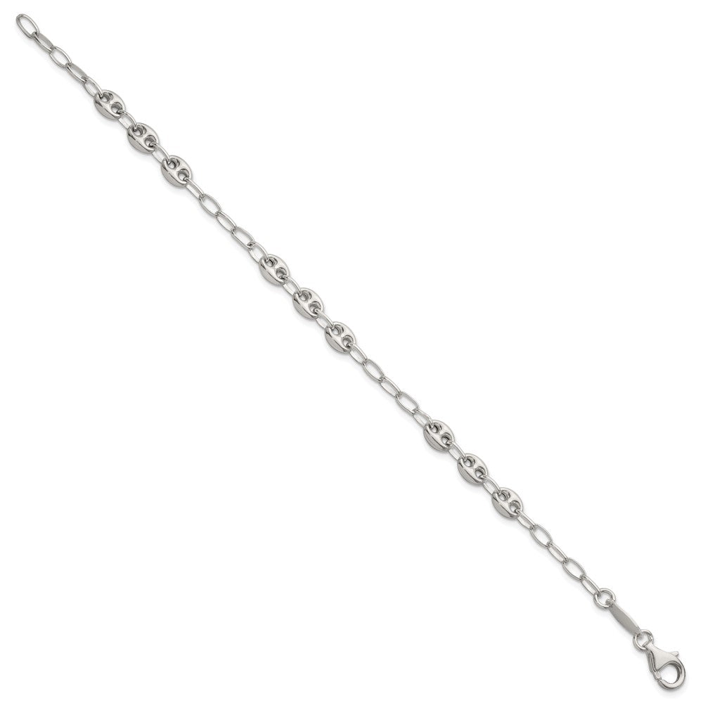 Sterling Silver Puffed Anchor/Mariner Link and Chain 8 inch Bracelet QG6922-8