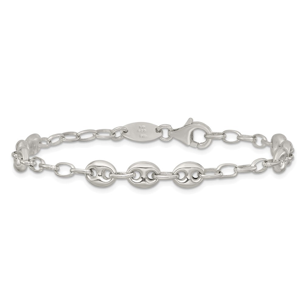 Sterling Silver Puffed Anchor/Mariner Link and Chain 8 inch Bracelet QG6922-8