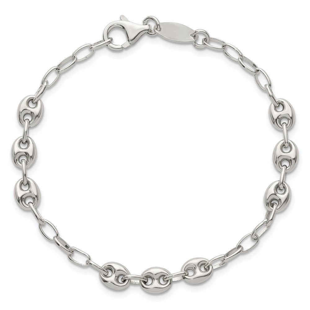 Sterling Silver Puffed Anchor/Mariner Link and Chain 8 inch Bracelet QG6922-8