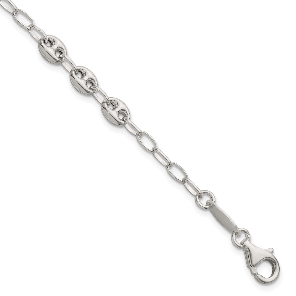 Sterling Silver Puffed Anchor/Mariner Link and Chain 8 inch Bracelet QG6922-8