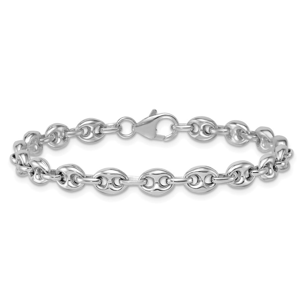 Sterling Silver Rhodium-plated Puffed Anchor/Mariner Link 7.5 inch Bracelet QG6923-7.5