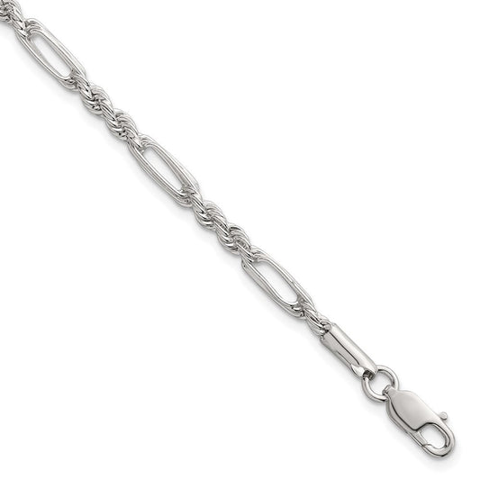 Sterling Silver Polished 4.0mm Figaro Rope 7.5 Inch Bracelet QG6925-7.5