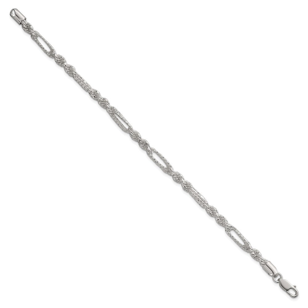 Sterling Silver Polished Textured 4.5mm Figaro Rope 7.5 inch Bracelet QG6926-7.5