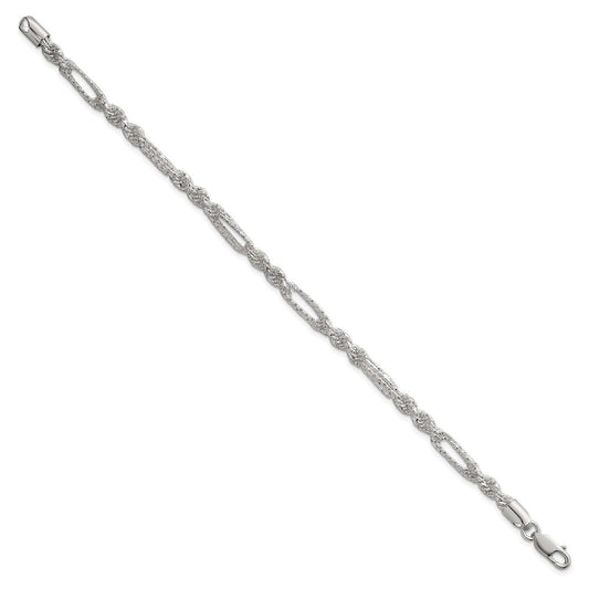 Sterling Silver Polished Textured 4.5mm Figaro Rope 7.5 inch Bracelet QG6926-7.5