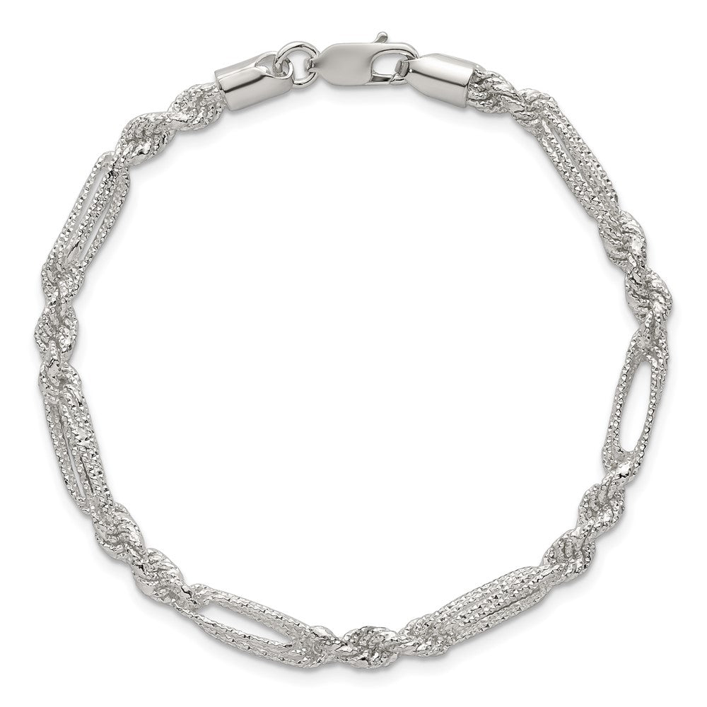 Sterling Silver Polished Textured 4.5mm Figaro Rope 7.5 inch Bracelet QG6926-7.5