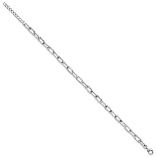 Sterling Silver Rhodium-plated Polished and Twisted Paperclip Link 7 Inch with 1 Inch Extension Bracelet QG6934-7