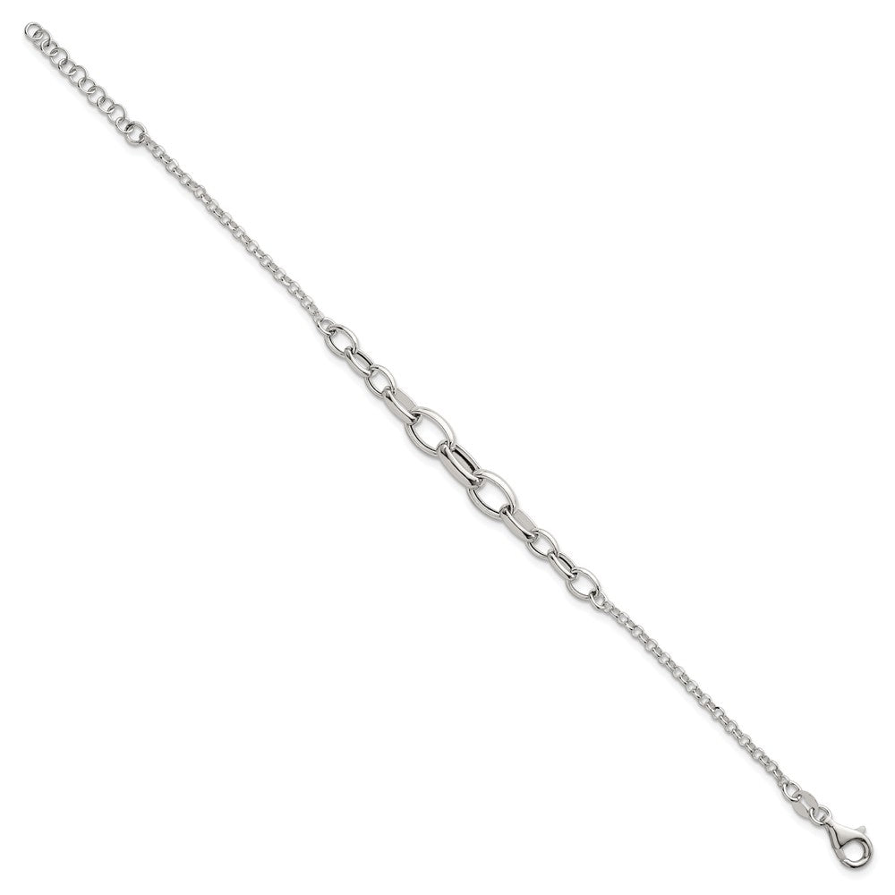 Sterling Silver Polished Fancy Graduated Cable Link 7 Inch with 1 Inch Extension Bracelet QG6935-7