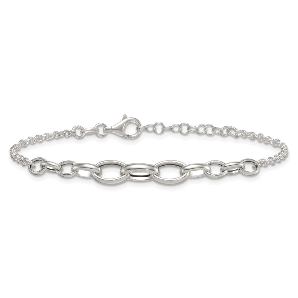 Sterling Silver Polished Fancy Graduated Cable Link 7 Inch with 1 Inch Extension Bracelet QG6935-7