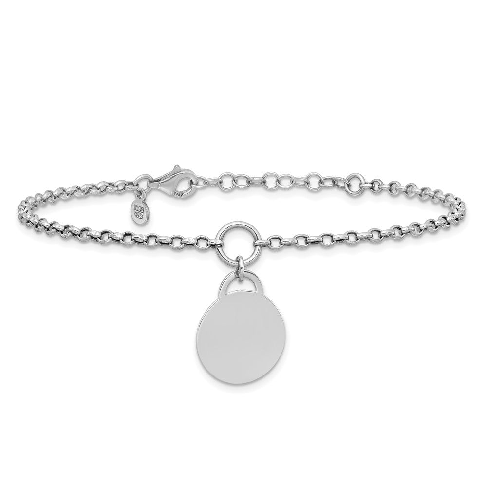 Sterling Silver Rhodium-plated Polished 7 inch with 1 inch extender Round Disc Bracelet QG6936-7