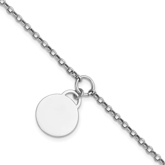 Sterling Silver Rhodium-plated Polished 7 inch with 1 inch extender Round Disc Bracelet QG6936-7