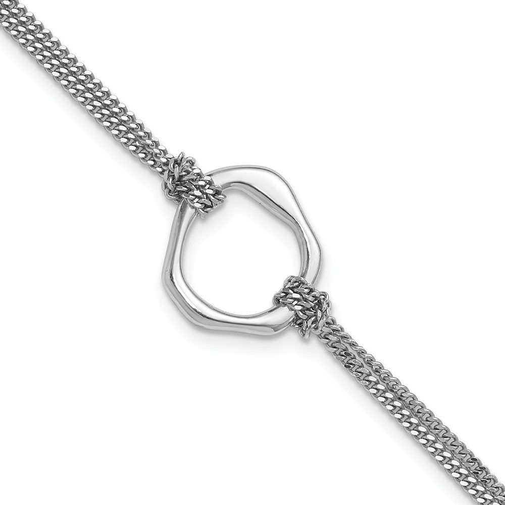 Sterling Silver Rhodium-plated Polished 7 inch with 1 inch extender Abstract 2-Strand Bracelet QG6937-7