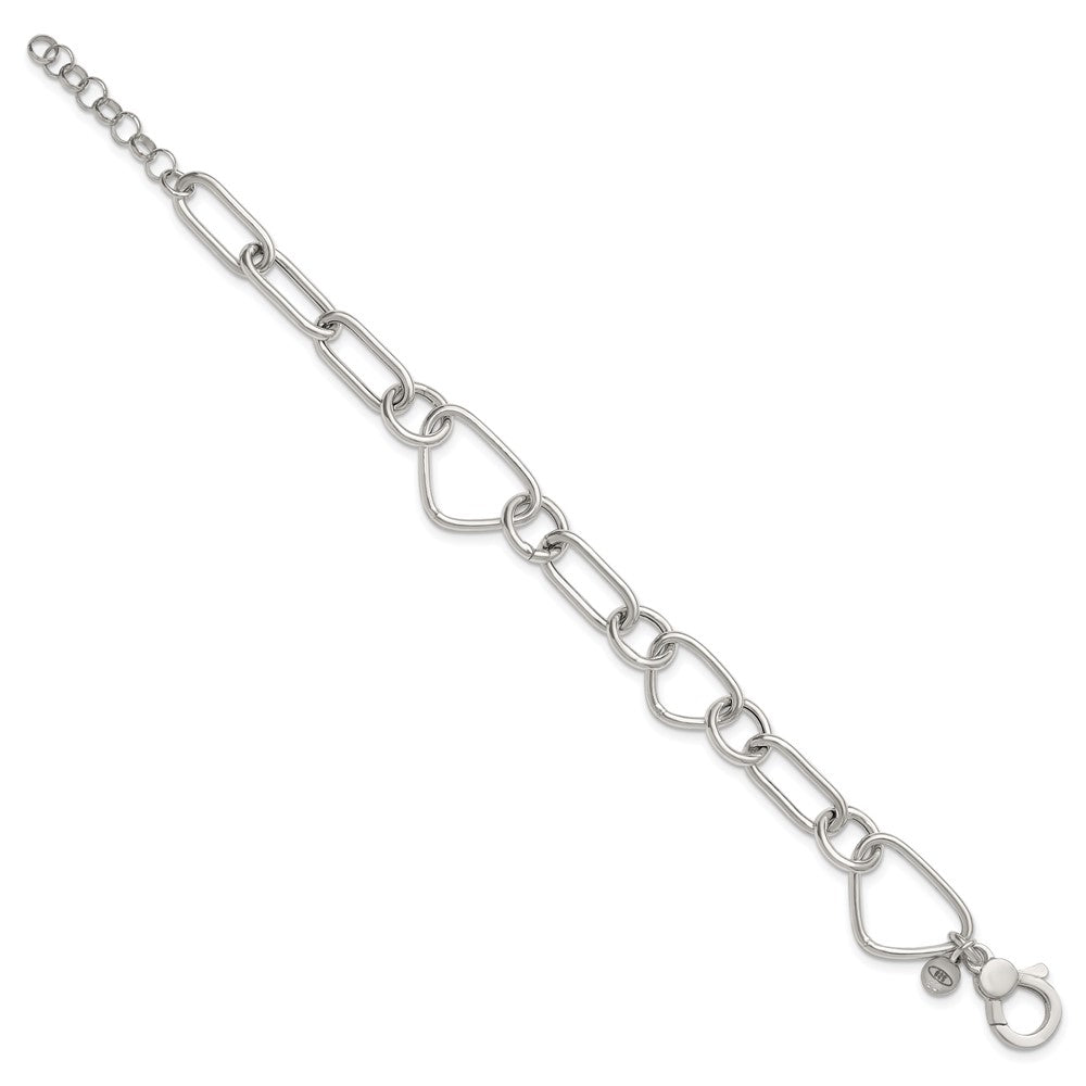 Sterling Silver Polished Triangle Round and Oval Link 8 inch with 1 inch extender Bracelet QG6938-8