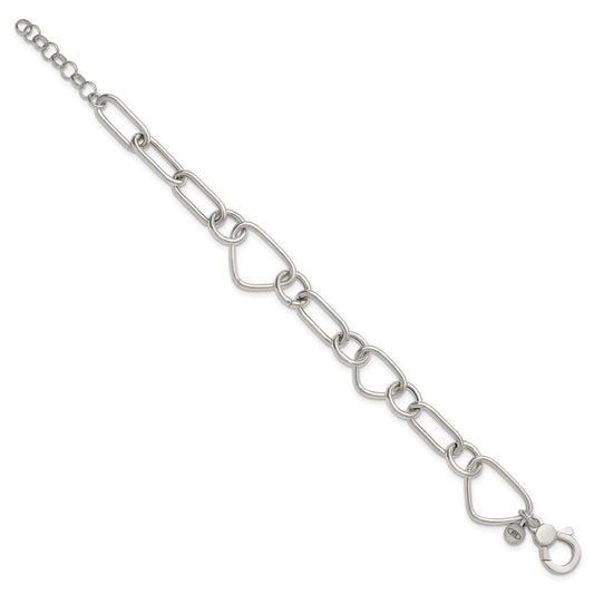 Sterling Silver Polished Triangle Round and Oval Link 8 inch with 1 inch extender Bracelet QG6938-8