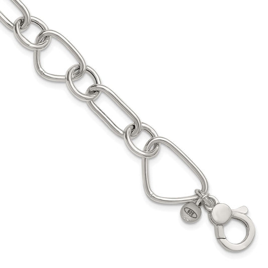 Sterling Silver Polished Triangle Round and Oval Link 8 inch with 1 inch extender Bracelet QG6938-8