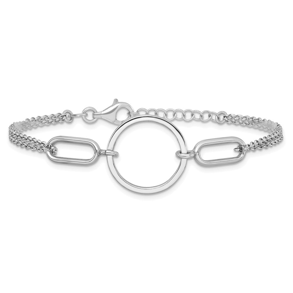 Sterling Silver Rhodium-plated Polished Circle 7 inch with 0.75 inch extension Bracelet QG6939-7
