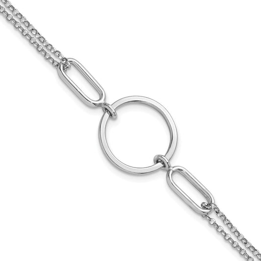 Sterling Silver Rhodium-plated Polished Circle 7 inch with 0.75 inch extension Bracelet QG6939-7