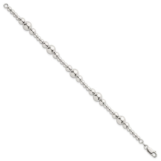 Sterling Silver Polished and Multi-Size Beads 7.5 Inch Bracelet QG6944-7.5